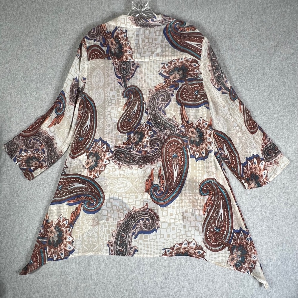 Chicos 1 Paisley Button Up Tunic Blouse Shirt Top Sheer Boho Artsy Boho Layering - Picture 8 of 13